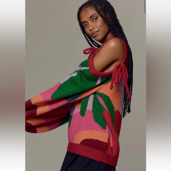 FARM Rio x Anthropologie Cold-Shoulder Crew Neck Sweater Size Small - Picture 3 of 8